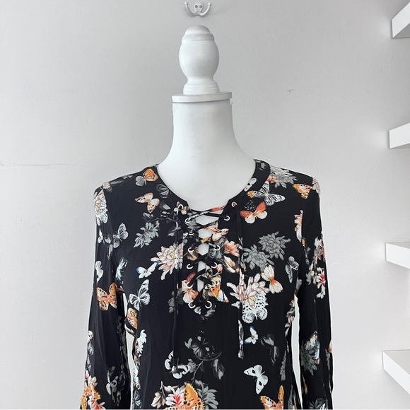 The Kooples Lace Up Black Butterfly Floral Print Dress size 3 - Picture 2 of 15
